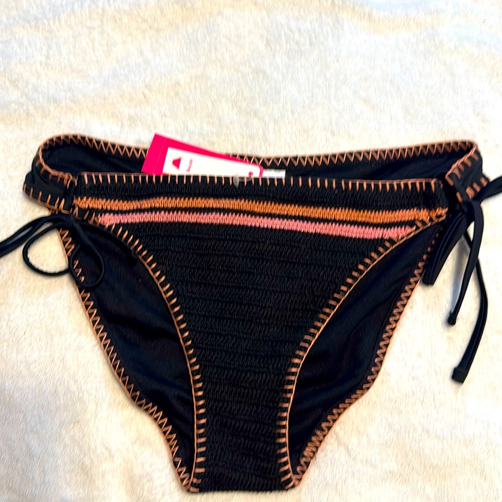 Women’s black ruffle butt string bikini bottom